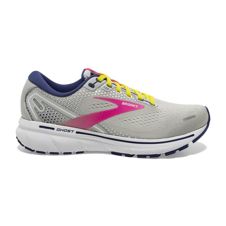 Brooks Ghost 14 Cushioned Women's Road Running Shoes - Grey/Pink/Sulphur Spring (57031-NISF)